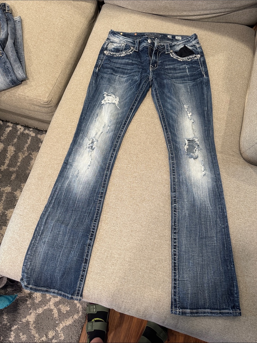 Miss Me Distressed Dark Blue Flare Jeans